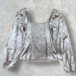 Anthropologie  Jessima‎ Crushed Velvet Blush Pink Top Sz S Smocked Puff Sleeve Photo 4