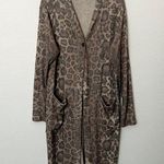 LNA [] Brown Leopard Print Kurt Longline Ribbed Knit Duster Cardigan Size Large L Photo 1