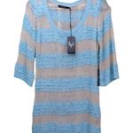 Vertigo Paris Vertigo Blue & Cream Striped Knit Tunic Sweater Size L Photo 0