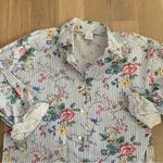 Floral Print Yellow Black Gray cotton Striped Shirt Size Medium Photo 7