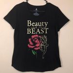Disney Princess Women’s Beauty and the Beast Glitter Belle Rose Graphic Shirt Photo 0