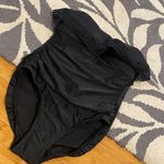 Kona Sol Crochet Ruffle Bandeau One Piece Strapless Black Swimsuit Photo 8