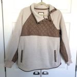 Abercrombie & Fitch Creme and Tan Pleather Snap Up Fleece Pullover Size L Photo 1