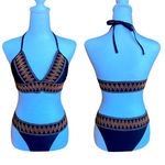 Sexy Black Bikini with Orange Yellow and Green Aztec Design Trim Womens Small Photo 1