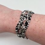 Handmade Lot of 2 Seed Bead Wire Braided Wrap Cuff Bracelets Hand Crafted Black Photo 3