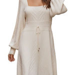 Free People  Emmaline Cable Knit White Mini Dress L Photo 0