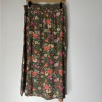 Loft  Green Floral Maxi Midi Skirt Button Front Pull On Large Photo 1