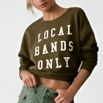 Pilcro Anthropologie  Womens Local Bands Only Crop Sweatshirt Olive Green Small Photo 0