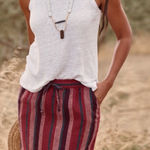 Garnet Hill Striped Easy Linen Pull-On Skirt Size Medium Photo 0