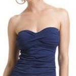 Anne cole NEW  women’s Navy Twist front Ruched Solid Bandeau Tankini Top Sz small Photo 1