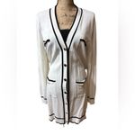 NWOT Aaron & Amber White Cardigan with Black Trim and Belt Women size Large Photo 1