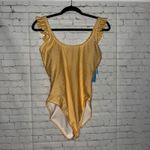 Draper James NWT  Yellow White Stripe Seersucker Ruffle One Piece Swimsuit Size M Photo 4