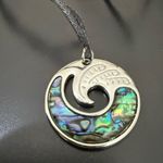 Abalone Shell Wave Silver Pendant Adjustable Cord Necklace 11g. Blue Photo 2