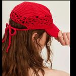 Free People NWT  Silvia Crochet Baseball Cap in Red Photo 3