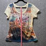 One Fashion Las Vegas Rhinestone Lace Back Graphic Top S/M Y2K Glam Tee Size undefined Photo 3