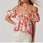ASTR New The Label Nalda Pink Floral Print Off The Shoulder Top Blouse Large Photo 0