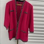 Misook  Plus Size 3/4-sleeve Tweed Trim Jacket In Rhubarb Black Photo 1