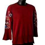 NWOT Belle by Kim Gravel Burgundy Embroidered Floral Bell Sleeve Sweater Size 8 Red Photo 7