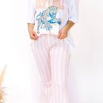 Peach Love California Pink And White Stripe Flare Jeans Photo 0