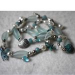 NWOT 3 Stackable Sea & Sand Ocean Blue Bead Multi Charms 5" Stretch Bracelets Photo 2