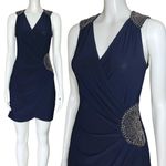 Vintage Y2K Navy Blue Beaded Cocktail Hoco Dress. S/M. Silver Boho Glam Party Size M Photo 1