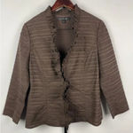 Lafayette 148 New York Women's Brown Linen Ruffle‎ Stripes Open Jacket Blazer 6 Photo 0