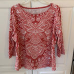 Talbots  Plus Size 2X Red White Paisley Print 3/4 Sleeve Boat Neck Tee Shirt Photo 0