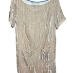 Anthropologie  Floreat Champagne Beige Crinkled Crushed Velvet Shirt Mini Dress S Photo 0