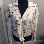 Milk & Honey Front tie Blouse XL Faces Lip Nails Womens White Photo 0