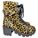 Schutz  Shoes Women Size 6.5 Leopard Ankle Combat Boots Chunky Heel Leather Hair Photo 1