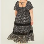 Arula Black & Red Green Dainty Floral Lace Trim Short Puff Sleeve Dress. Size XL Photo 10