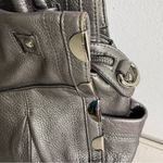 B. Makowsky Pewter Silver Metallic Leather Bag Purse Satchel Handles Photo 7