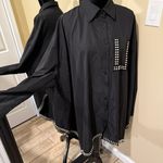 Oversized blouse studded shirt top tee loose top shirt dress batwing asymmetric Black Photo 7