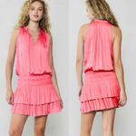 Current Air  Hot Pink Print Satin Ruched Cara Pleated Mini Dress Photo 1