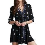 Free People  Star Gazer Embroidered Tunic Dress in Black Combo, Sz S Photo 0