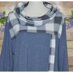 Womens Blue Plaid Long Sleeve Cowl Neck Tunic Shirt Top Size XXL Career Stretch Photo 1