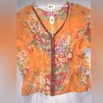 Free People  Women’s Floral Sheer Beaded V-Neck Top Photo 6