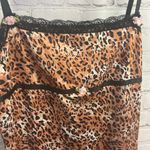 Retro Leopard Print Slip Dress with Black Lace detail rosettes baby doll y2k Size L Photo 2