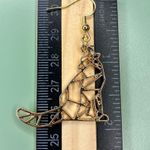 Geometric Howling Wolf Gold Tone Charm Earrings Photo 3