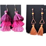 Tiered Tassel Drop Boho Earrings Ombre Pink Purple Brown Triangles Set 2 Pair Photo 3