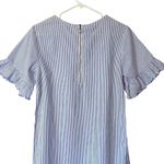 BeachLunchLounge Ruffle Sleeve Blue White Pinstriped Dress Fringe Hem Cotton XS Photo 7