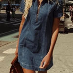 Reformation  12 Loeb Denim Mini Dress 1/4 Zip Up western country festival Photo 0