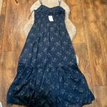 Patrons of Peace  Maxi Dress Size Large Navy Blue Floral Spaghetti Strap Flowy Photo 6