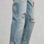 ALLSAINTS Alana Embroidered Bird Distressed Boyfriend Jeans in Blue/Pink Size 26 Photo 0