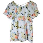 PaperMoon  Petite Light Blue Floral Short Sleeve‎ Blouse SP NWT Photo 0