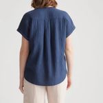 Quince navy organic cotton rolled sleeve gauzy blouse Blue Size XL Photo 3