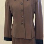 Seville Suit Brown Midi Skirt & Matching Jacket Set Sleeves Collar R Satin Sz 6 Photo 0