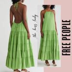 Free People maxi dress tiered halter ruffled cotton open-back Small Photo 7