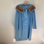 Vintage Crestmoor Wool Norwegian Fox Fur Collar Pea Coat 50s 60's Blue Size M Photo 3