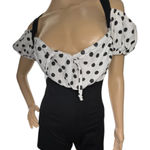 Frederick's of Hollywood Fredrick's Vintage Black And White Pin Up Style Polkadot Off Shoulder Romper Photo 0